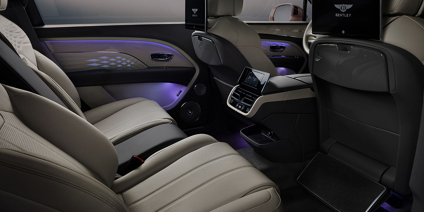 Bentley Paris Seine Bentley Bentayga EWB Azure SUV rear interior with Bentley Diamond Illumination
