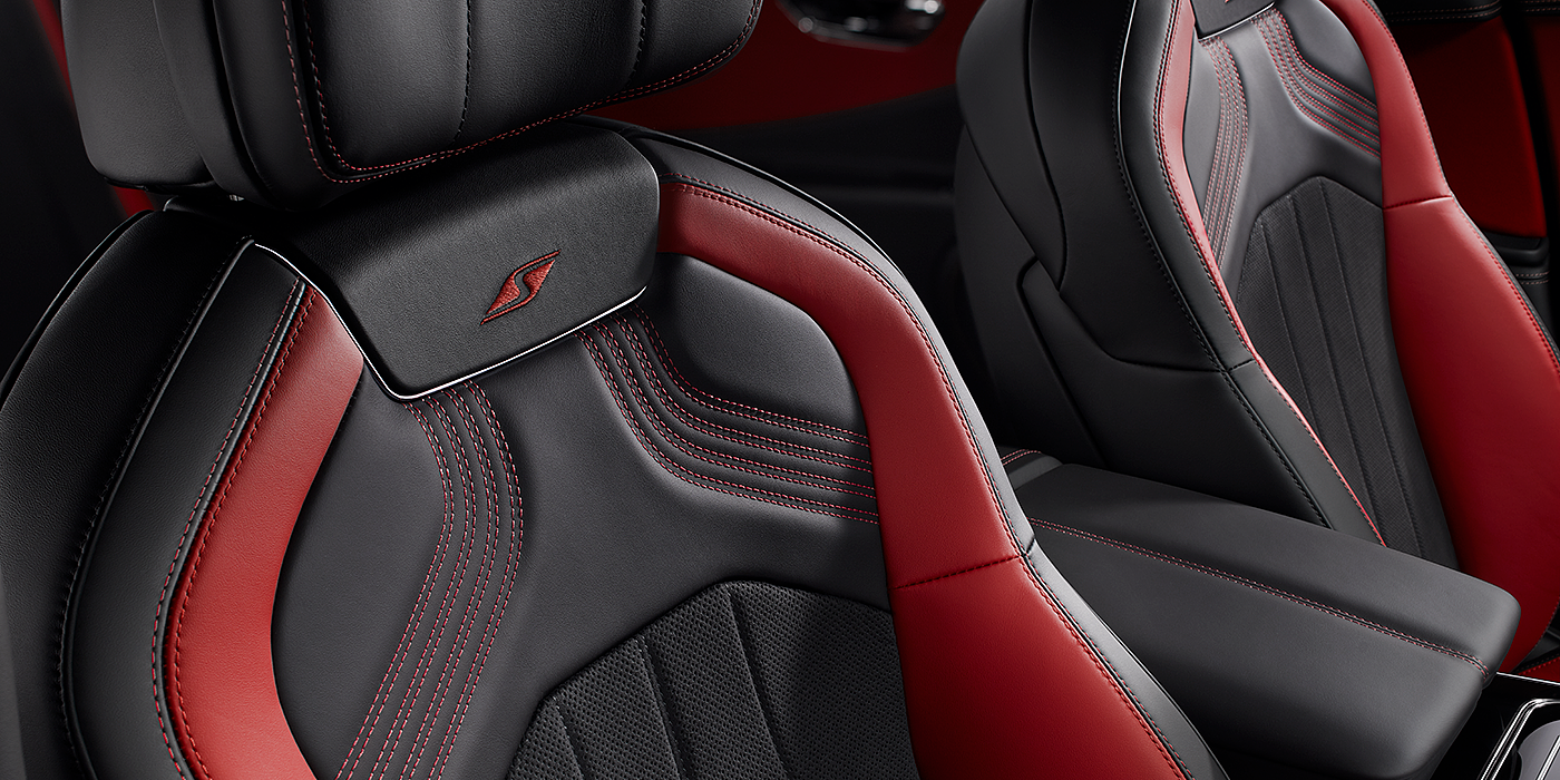 Bentley Paris Seine Bentley Flying Spur S seat in Beluga black and \hotspur red hide with S emblem stitching