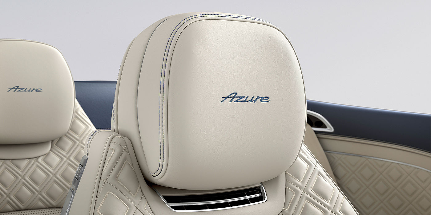 Bentley Paris Seine Bentley Continental GTC Azure convertible seat detail in Linen hide with Azure emblem